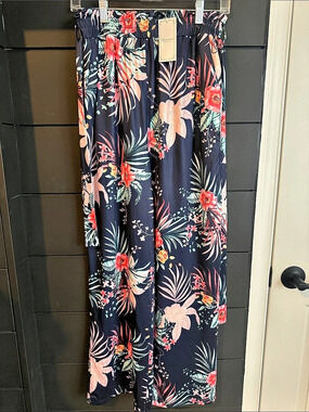 Brovave  Wide Leg Boho Floral Pants Blue/Pink M NWT